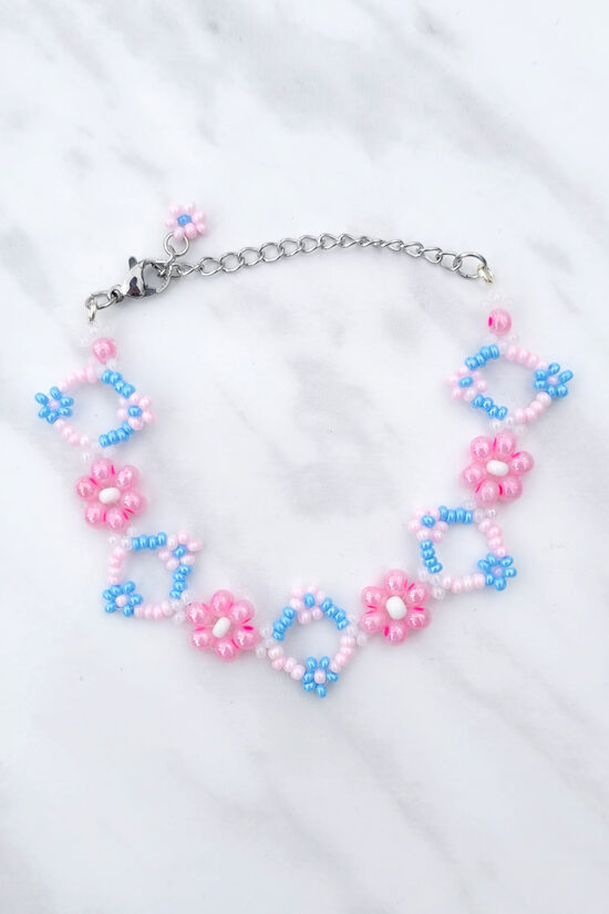 Pink & Blue Flower Bracelet